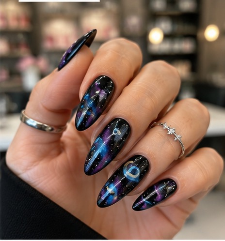 Galaxy space nails with stars and constellations